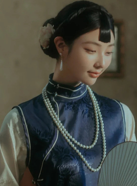 搭配旗袍珍珠项链锁骨链中长款颈链女士夏季双层叠戴毛衣链子1565