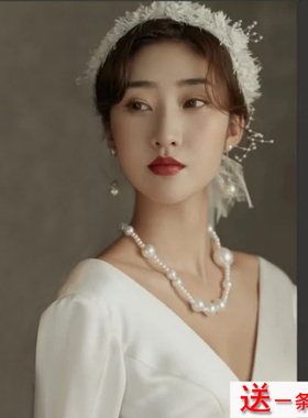 玻璃珍珠项链女士拍照写真配饰品锁骨链轻奢颈链百搭毛衣链子365