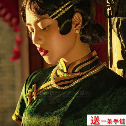 简约仿珍珠项链配旗袍配饰品锁骨链颈链女新中式国风拍照道具1969