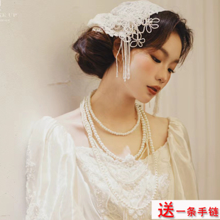 多层珍珠项链颈链女士配婚纱礼服饰品锁骨链子中长款毛衣链子276