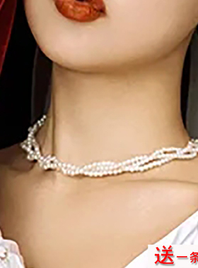 多层珍珠项链女士配饰品设计感choker锁骨链子三层麻花颈链子112