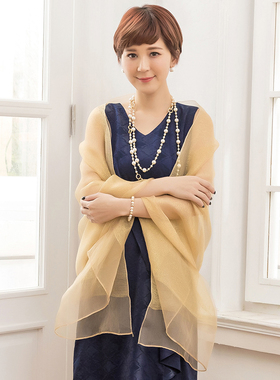 结婚纱巾女士夏季婚礼披肩伴娘围巾新娘配旗袍外搭金色丝巾88180