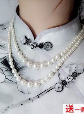搭配旗袍珍珠项链双层叠戴锁骨链颈链女士饰品多层毛衣链项圈311