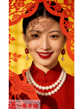 10mm大珍珠项链旗袍配饰品女士多层长颈链锁骨链子双层毛衣链605