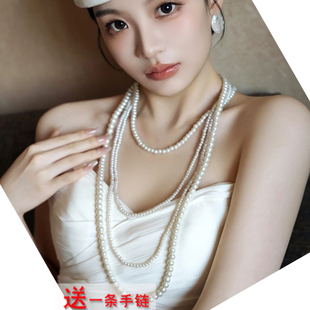 多层珍珠项链配礼服配饰品颈链女四层叠戴锁骨链中长款毛衣链651