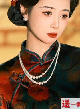 多层珍珠项链配旗袍配饰品双层叠戴颈链女婚纱摄影锁骨链项圈529