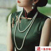新款 双层珍珠项链配旗袍配饰品拍照项圈毛衣链中长款 多层女士098