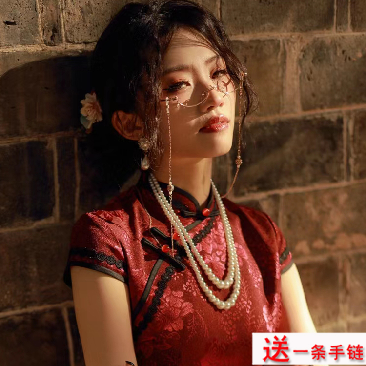 多层珍珠项链配旗袍饰品颈链子双层叠戴中长款锁骨链女款项圈081