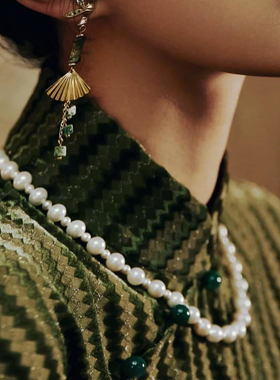 仿珍珠项链配旗袍配饰品毛衣链50cm新中式复古颈链子女款项圈1884