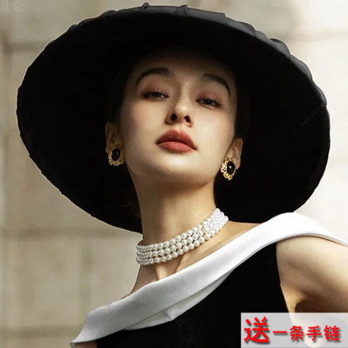 法式三层珍珠项链女士多层叠戴