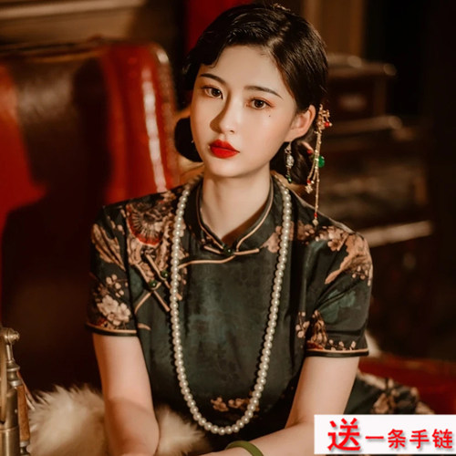 配旗袍珍珠项链中长款毛衣链子