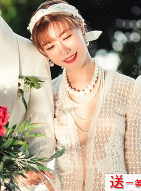 多层叠戴珍珠项链女士配礼服颈链子四层毛衣链中长款锁骨链子436