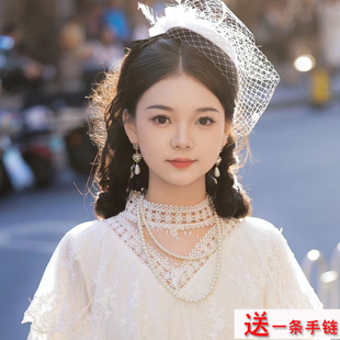 双层珍珠项链百搭颈链子锁骨链女士法式 复古婚纱摄影拍照饰品348