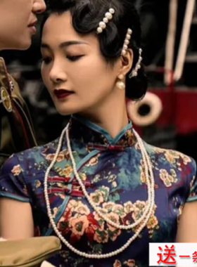 搭配旗袍珍珠项链中长款颈链双层叠戴毛衣链女士拍照写真饰品1548