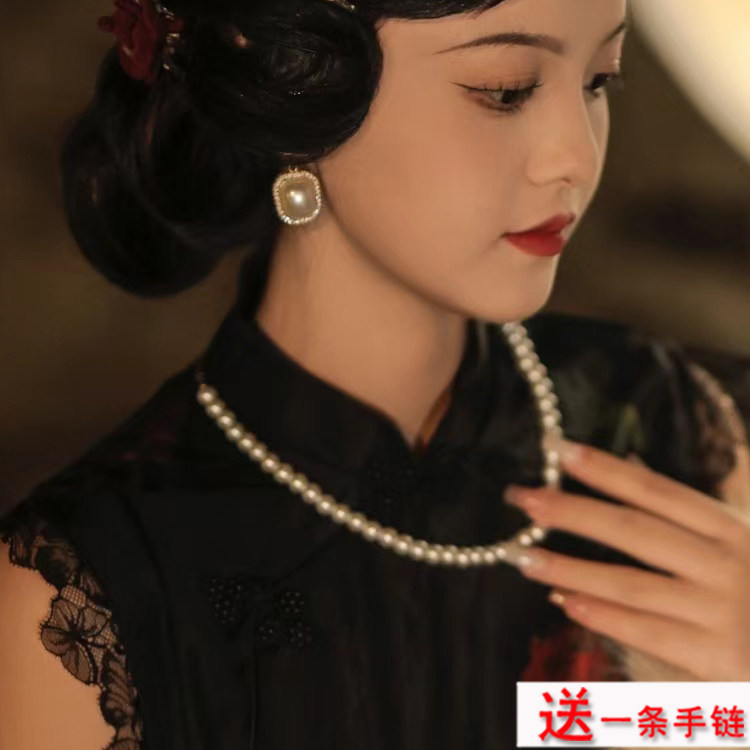 搭配旗袍珍珠项链女士锁骨链50cm中长款毛衣链子拍照写真饰品1981