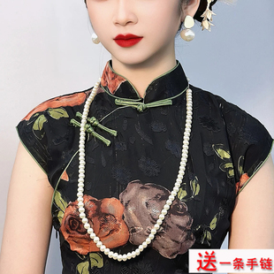 新款搭配旗袍珍珠项链女士80cm长毛衣链子复古风中长款配饰品346
