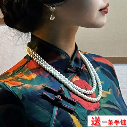 多层珍珠项链配旗袍配饰品双层锁骨链短款毛衣链女士项圈颈链435