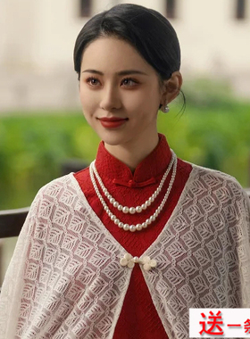 双层珍珠颈链配旗袍配饰品女士项链多层颈链双层锁骨链毛衣链311