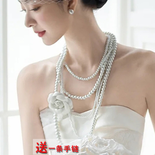 多层珍珠项链配礼服颈链女士法式 662 新娘配饰品五层锁骨链中长款