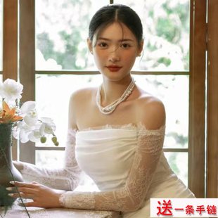 多层珍珠项链女款配婚纱礼服叠戴颈链法式复古锁骨链子项饰品167