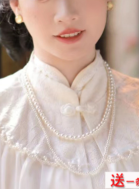 多层珍珠项链配旗袍配饰品中长款颈链女双层叠戴锁骨链毛衣链2048
