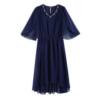 夏季雪纺连衣裙子女士加大码收腰显瘦长裙子晚宴会小礼服裙88260