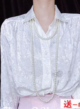 双层珍珠项链中长款毛衣链子多层叠戴锁骨链女士颈链配饰品项圈94