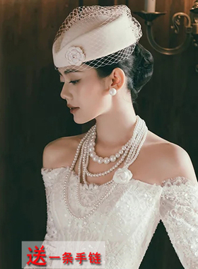 多层珍珠项链婚庆新娘配礼服配饰品长颈链女士五层锁骨链长款618