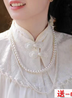 搭配旗袍珍珠项链配饰品中长款颈链女士复古风双层叠戴锁骨链2048
