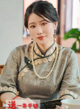 新款搭配旗袍珍珠项链中长款毛衣链女士长颈链choker拍照饰品427