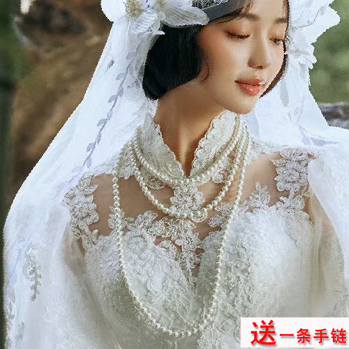 多层珍珠项链女士三层叠戴颈链