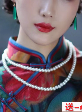 新款搭配旗袍珍珠项链颈链拍女士多层叠戴锁骨链毛衣链子配饰083