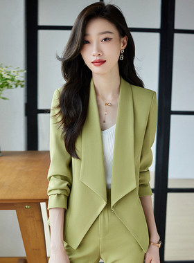 绿色春装长袖开衫小西服外套