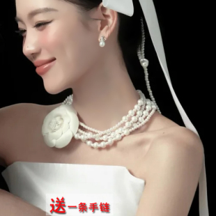 多层珍珠项链饰品法式 锁骨链毛衣链645 新娘配礼服配饰颈链女短款