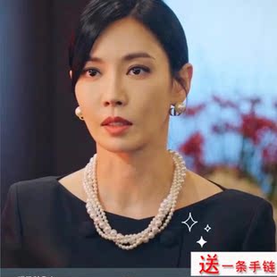 多层叠戴仿珍珠项链四层颈链配饰品女士毛衣链短款轻奢锁骨链1668