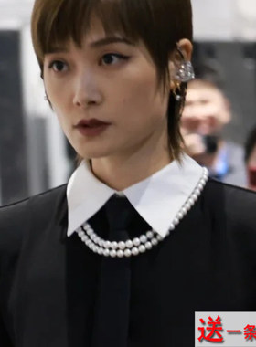 明星同款珍珠项链女士项圈双层叠戴锁骨子链中长款颈链毛衣链2081