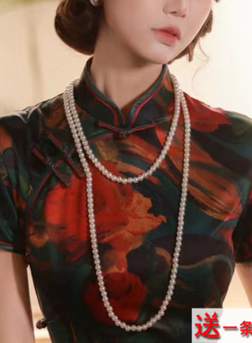 搭配旗袍珍珠项链国风摄影拍照饰品中长款颈链子女士锁骨链子415