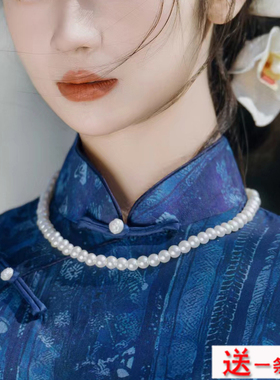 2025新款夏季搭配旗袍珍珠项链饰品女颈链中长款锁骨链毛衣链399