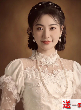 多层珍珠项链中长款颈链女士配婚纱礼服配饰品写真道具毛衣链1955