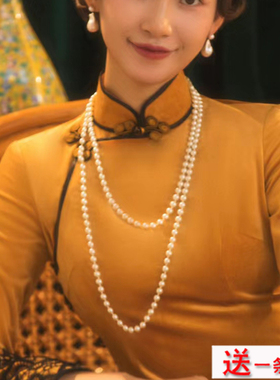 搭配旗袍珍珠项链女士中长款多层叠戴锁骨链子颈链百搭配饰品213