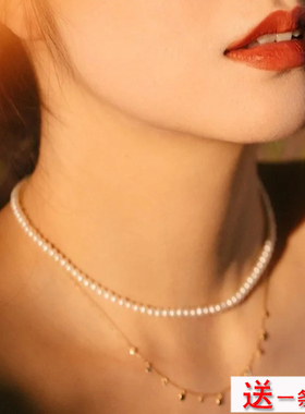 4MM小珍珠项链女法式choker气质饰品优雅毛衣链颈链轻奢项饰1129