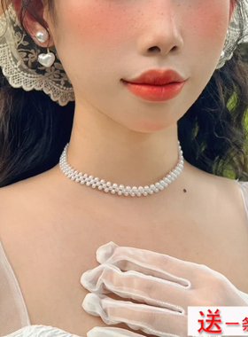 手工编织小珍珠项链颈链女士choker毛衣链子项圈拍照写真饰品1441
