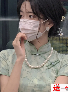 白色大珍珠颈链配旗袍项链旗袍配饰品叠戴锁骨链子女士毛衣链649