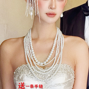 多层珍珠项链法式复古配礼服颈链女士五层叠戴款中长款毛衣链650
