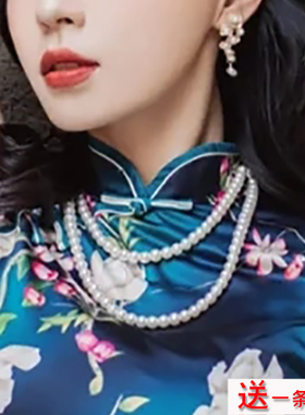 新款搭配旗袍珍珠项链女士双层叠戴锁骨链中长款颈链夏季颈饰637