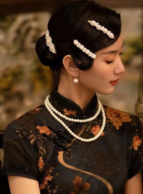 旗袍珍珠项链多层装饰品毛衣链