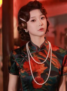 搭配旗袍珍珠项链女士双层叠戴颈链子摄影拍照饰品中长款项圈415