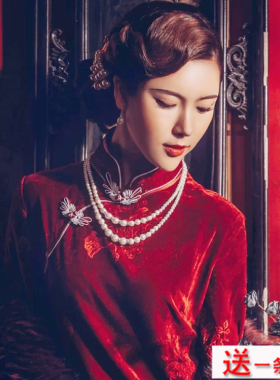 搭配旗袍项链女双层叠戴珍珠颈链