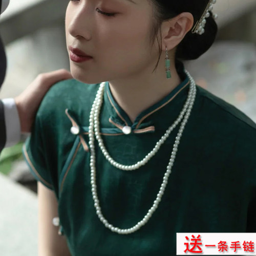 搭配旗袍珍珠项链中长款毛衣链