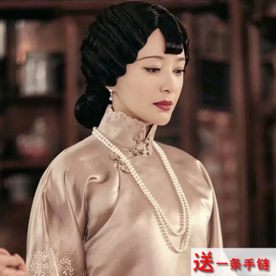 双层珍珠颈链配旗袍项链中长款毛衣链子女款多层叠戴锁骨链子1571